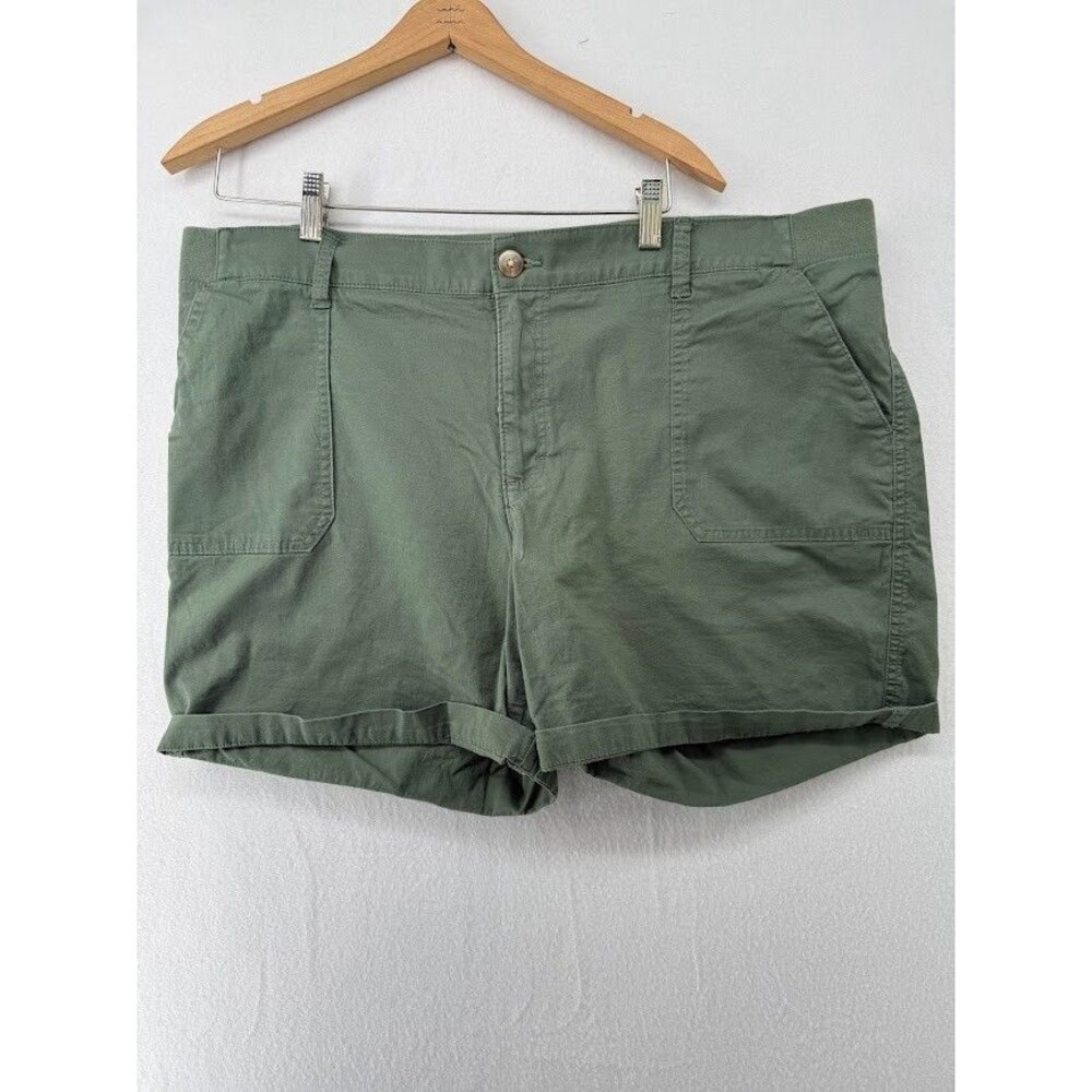 Women's Lee Plus Size 20W Army Green Bermuda Shorts Mid Rise Regular Fit Flex